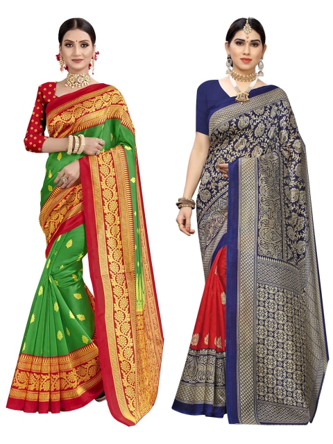

KALINI Set-2 Green & Blue Floral Saree