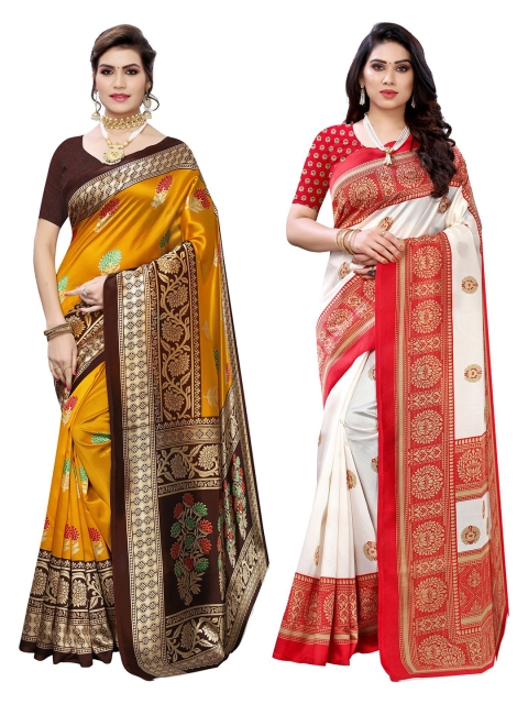 

KALINI Pack Of 2 Mustard & White Floral Printed Saree