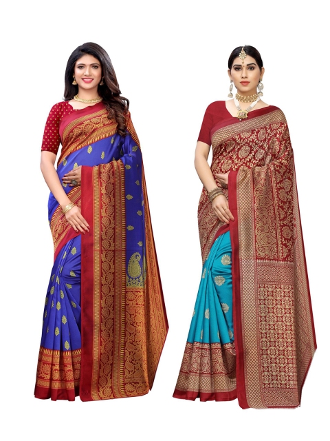 

KALINI Pack of 2 Blue & Maroon Ethnic Motifs Printed Sarees
