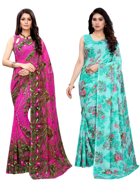 

KALINI Pack Of 2 Pink & Turquoise Blue Floral Printed Saree