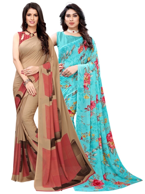 

KALINI Pack Of 2 Printed Poly Georgette Saree, Beige