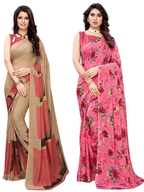 

KALINI Set-2 Beige & Fuchsia Floral Saree