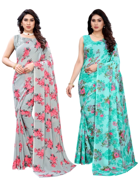 

KALINI Pack of 2 Grey & Sea Green Floral Printed Sarees