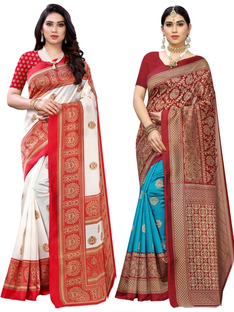 

KALINI Pack Of 2 Printed Art Silk Saree, White