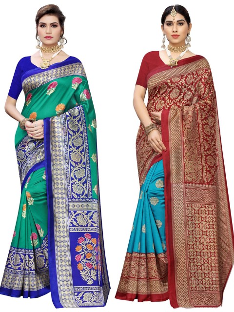 

KALINI Pack Of 2 Green & Maroon Ethnic Motifs Printed Saree