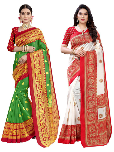 

KALINI Pack Of 2 Printed Sarees, Green