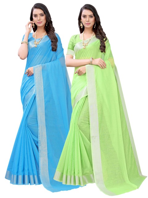 

KALINI Pack Of 2 Blue & Green Solid Poly Cotton Saree
