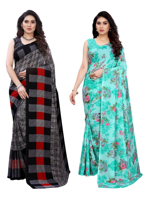 

KALINI Pack of 2 Grey & Sea Green Printed Sarees