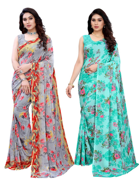 

KALINI Pack Of 2 Printed Sarees, Grey