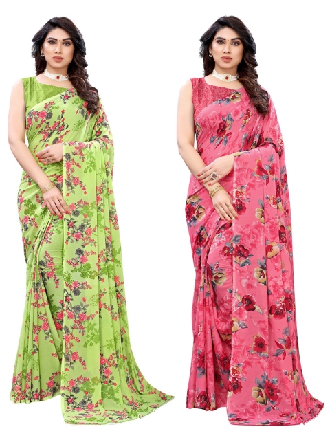 

KALINI Pack Of 2 Printed Poly Georgette Saree, Green