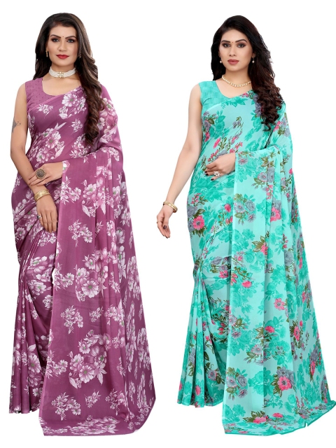 

KALINI Pack of 2 Mauve & Green Floral Printed Saree