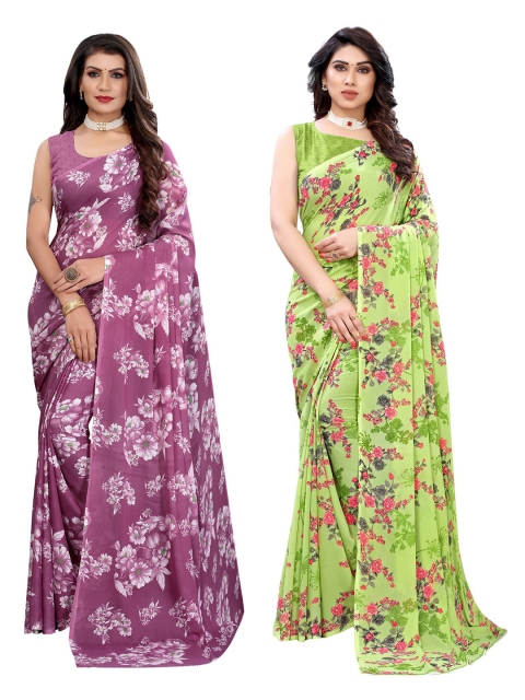 

KALINI Pack of 2 Mauve & Green Floral Printed Sarees