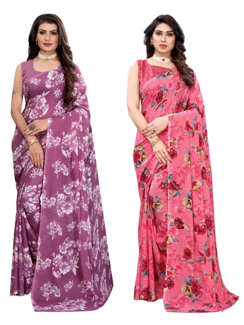 

KALINI Pack Of 2 Printed Poly Georgette Saree, Mauve