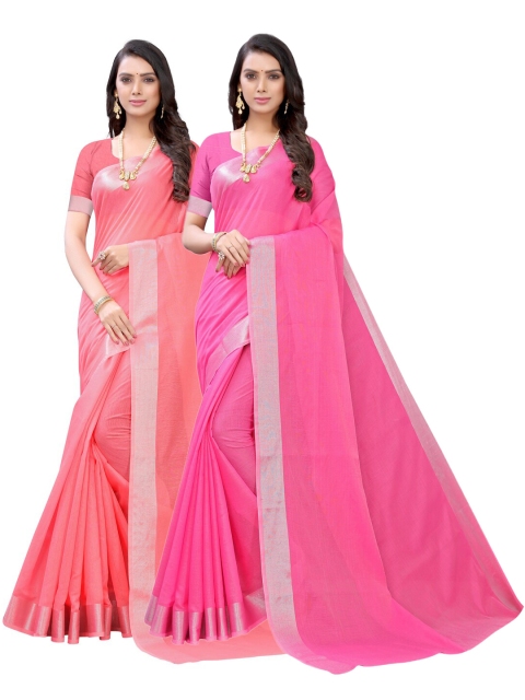 

KALINI Pack Of 2 Pink & Peach-Coloured Zari Khadi Saree