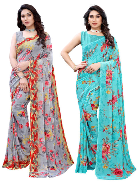 

KALINI Pack Of 2 Printed Poly Georgette Saree, Grey