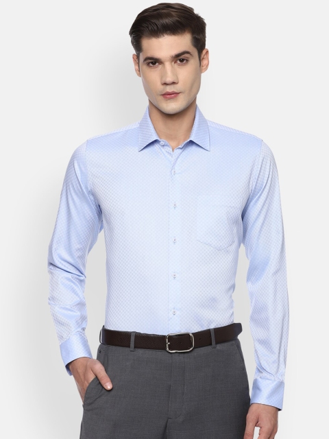 

Van Heusen Men Blue & White Slim Fit Opaque Checked Pure Cotton Formal Shirt