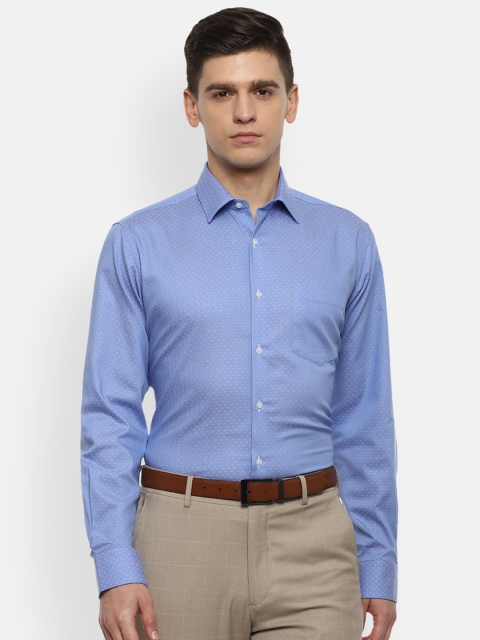

Van Heusen Men Blue & White Opaque Printed Pure Cotton Formal Shirt