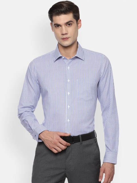

Van Heusen Men White & Blue Slim Fit Opaque Striped Pure Cotton Formal Shirt