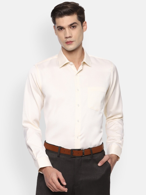 

Van Heusen Men Cream-Coloured Slim Fit Opaque Checked Pure Cotton Formal Shirt