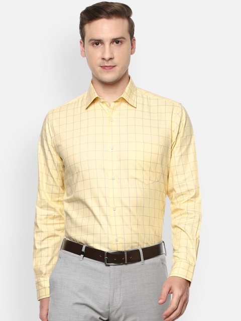 

Van Heusen Men Yellow Grid Tattersall Checks Opaque Checked Formal Shirt