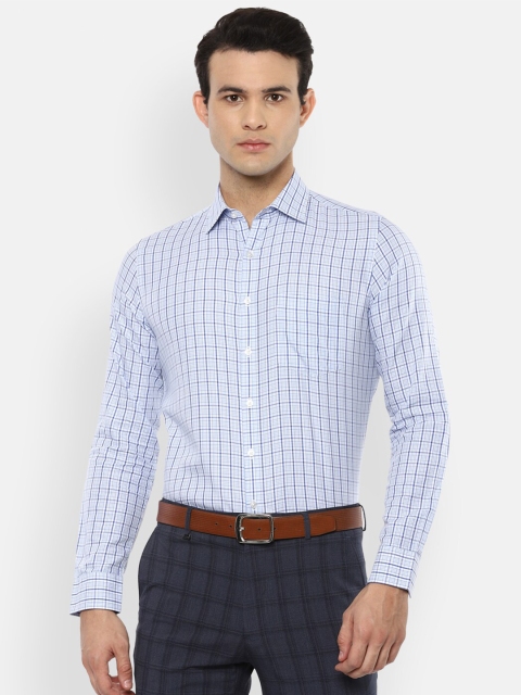 

Van Heusen Men Blue & White Slim Fit Opaque Checked Formal Shirt