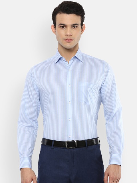 

Van Heusen Men Blue & White Opaque Striped Pure Cotton Formal Shirt
