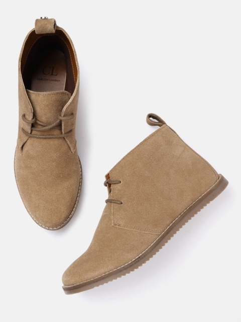 

Carlton London Women Beige Solid Suede Finish Mid-Top Chukka Flat Boots