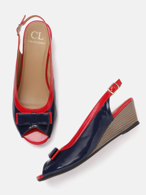 

Carlton London Navy Blue & Red Colourblocked Peep Toe Wedges