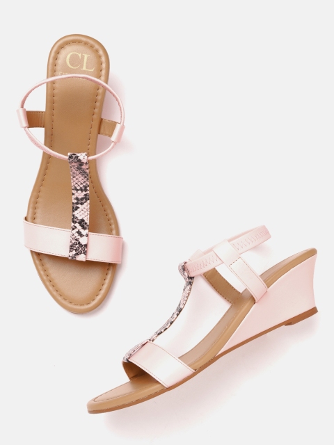 

Carlton London Pink & Black Snakeskin Textured Wedges