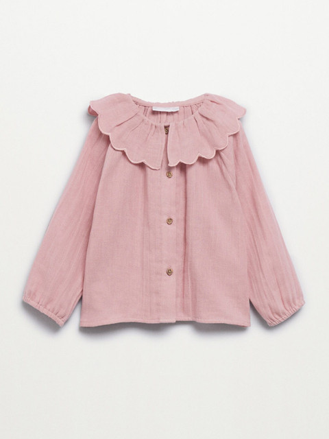 

Mango Kids Girls Pink Cotton Solid Babydoll Collar A-Line Top