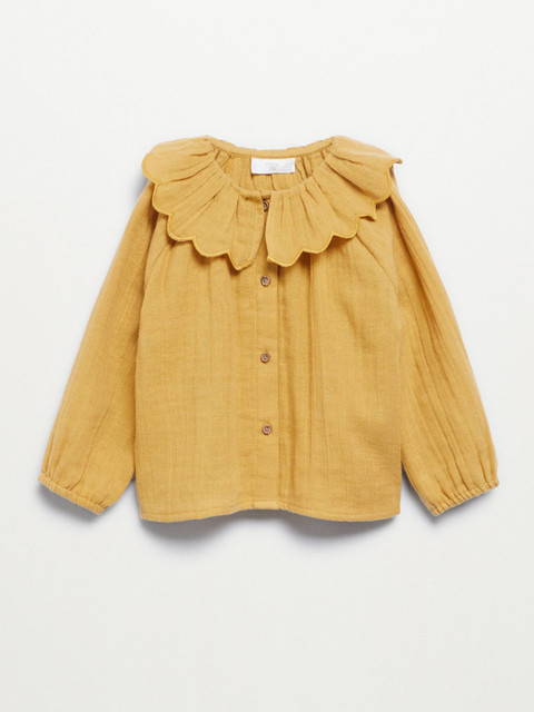

Mango Kids Girls Yellow Cotton Peter Pan Collar Shirt Style Top