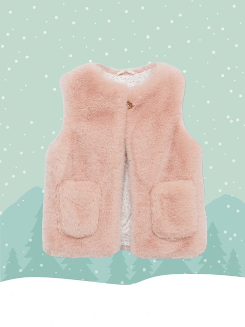 

Mango Kids Girls Peach-Coloured Solid Sleeveless Jacket