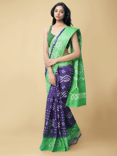 

Unnati Silks Violet & Green Bandhani Pure Cotton Bandhani Saree