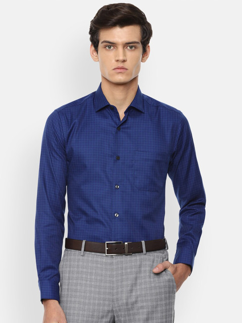 

Louis Philippe Men Navy Blue Slim Fit Opaque Checked Pure Cotton Formal Shirt