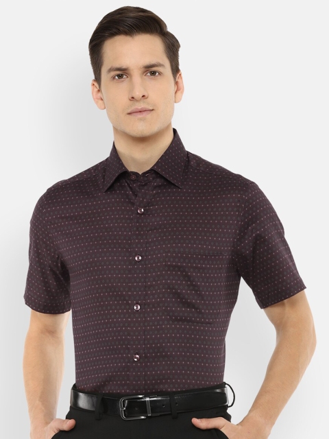 

Louis Philippe Men Maroon & Black Opaque Printed Pure Cotton Formal Shirt