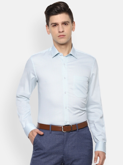 

Louis Philippe Men Blue & Grey Slim Fit Opaque Printed Pure Cotton Formal Shirt