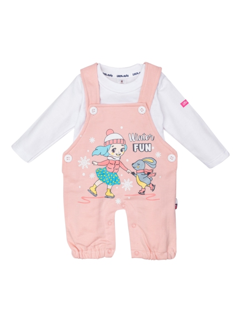 

Little Folks Kids Pink & Blue Printed Dungarees With T-Shirt