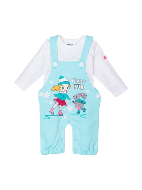 

Little Folks Kids Blue & Yellow Printed Dungarees With T-Shirt