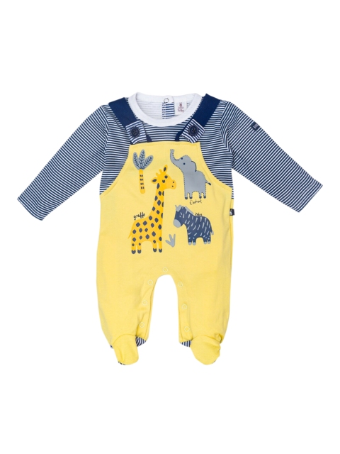 

Little Folks Infants Kids Yellow & Blue Printed Romper