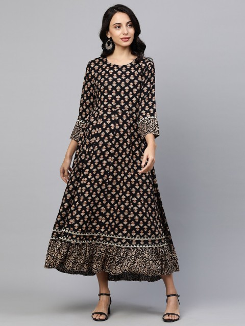 

FASHOR Black Ethnic Motifs Maxi Dress