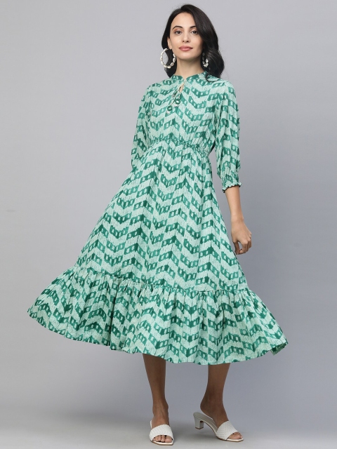 

FASHOR Green A-Line Flounce Midi Dress