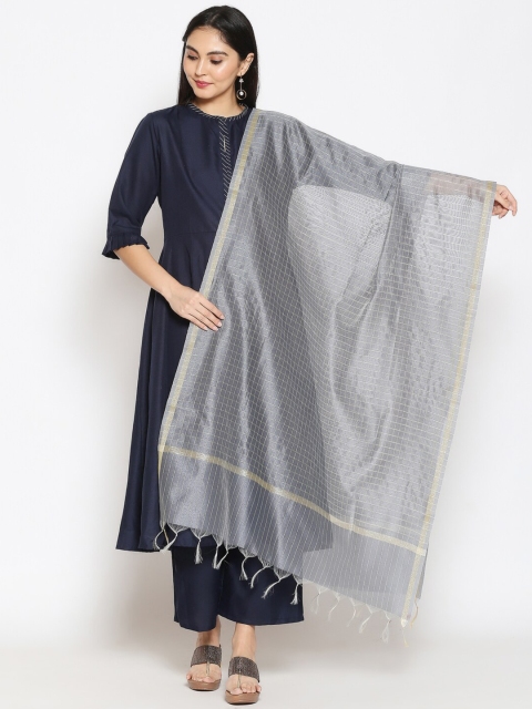 

Dupatta Bazaar Grey Striped Cotton Silk Dupatta