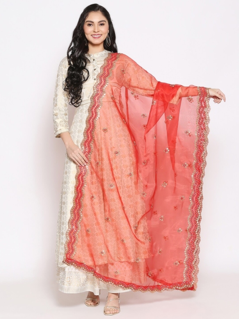 

Dupatta Bazaar Red & Gold-Toned Ethnic Motifs Embroidered Organza Dupatta with Sequinned