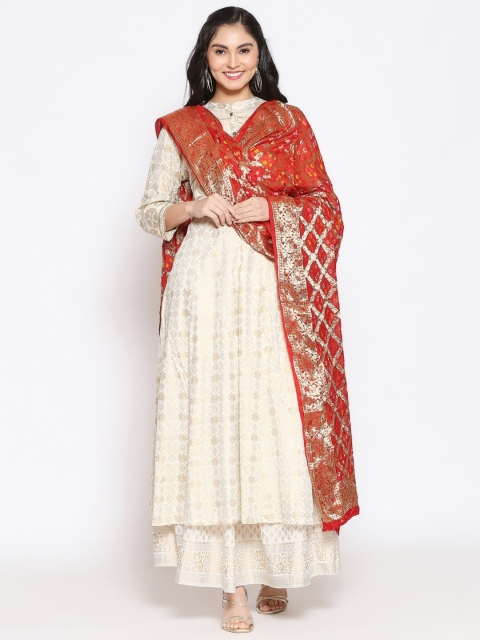 

Dupatta Bazaar Red & Gold-Toned Banarasi Bhandej Gharchola Silk Dupatta