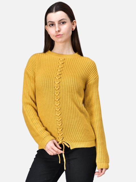 

DAiSY Women Mustard Yellow Cable Knit Acrylic Pullover Sweater