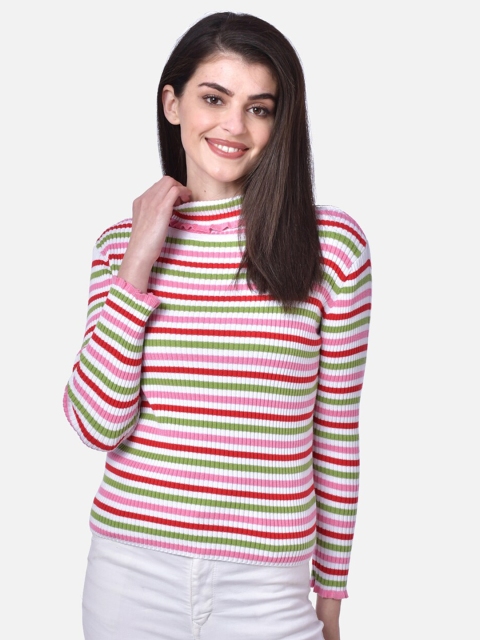

DAiSY Women Pink & Red Striped Acrylic Pullover