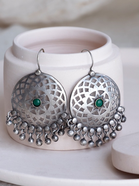 

Infuzze Silver-Plated & Green Circular Drop Earrings