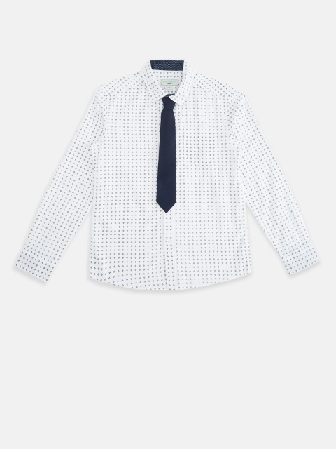 

Pantaloons Junior Boys White Opaque Printed Party Shirt