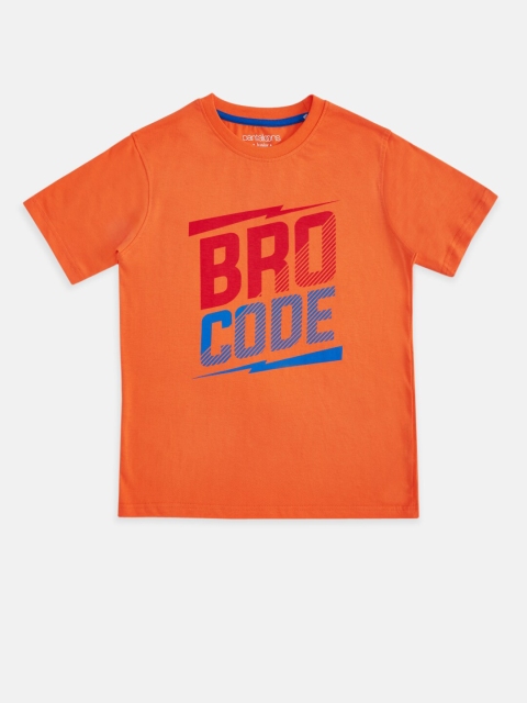 

Pantaloons Junior Boys Orange & Blue Typography Printed Pure Cotton T-shirt