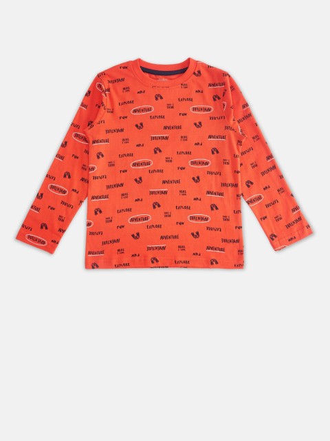 

Pantaloons Junior Boys Red & Black Typography Printed Pure Cotton T-shirt
